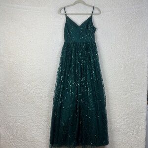 NWT Say Yes to the Prom Juniors Green Sequin Glitter Mesh Lace Up Gown Size 5